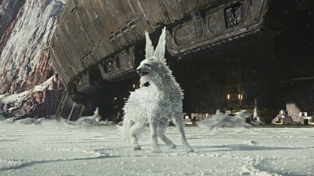 a white creature  with long pointy ears and crystal type fur